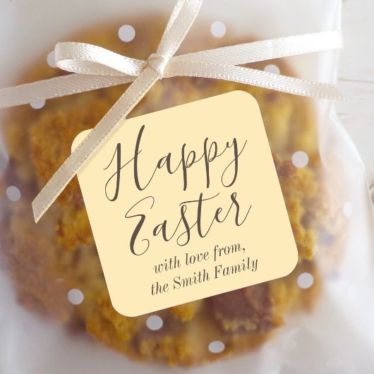 Happy Easter Elegant Script Gift Favoriet Geel Vierkante Sticker