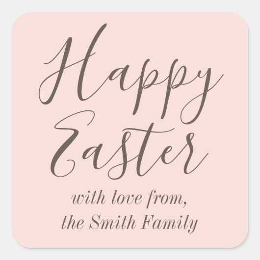 Happy Easter Elegant Script Gift Favoriet Roze Vierkante Sticker (Voorkant)