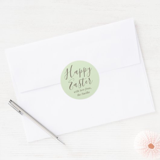 Happy Easter Elegant Script Groene gunst Ronde Sticker (Envelop)