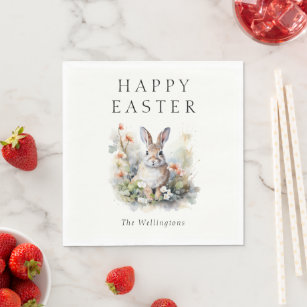 Happy Easter Elegant Waterverf Bunny Aangepaste na Servet
