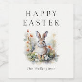 Happy Easter Elegant Waterverf Bunny Aangepaste na Wijn Etiket (Enkel label)