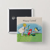  Happy Easter Elves Eggs Vierkante Button 5,1 Cm (Voorkant /achterkant)