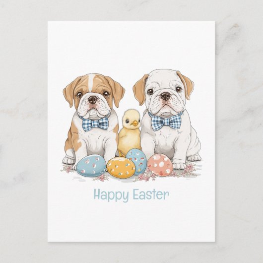 Happy Easter English Bulldogs Feestdagenkaart (Voorkant)