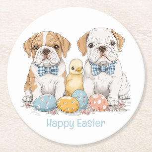 Happy Easter English Bulldogs Ronde Kartonnen Onderzetter