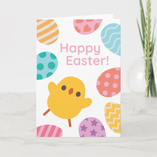 Happy Easter! Excited Yellow Baby Chick Feestdagen Kaart (Voorkant)