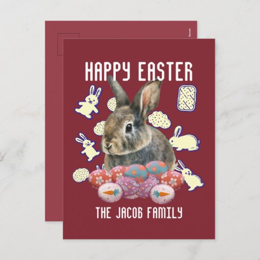 Happy Easter familie, oostelijke bunny, personalis Feestdagenkaart (Voorkant / Achterkant)