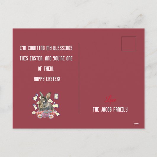 Happy Easter familie, oostelijke bunny, personalis Feestdagenkaart (Achterkant)