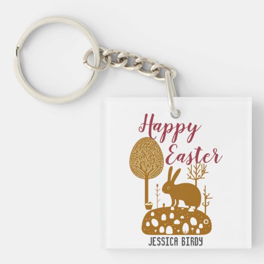 Happy Easter familie, oostelijke bunny, personalis Sleutelhanger (voorkant)