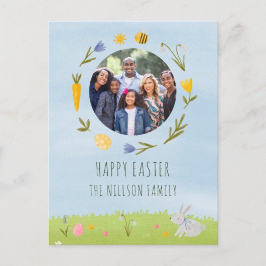Happy Easter Family Foto Waterverf briefkaart (Voorkant)