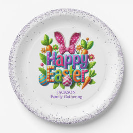 Happy Easter Family Gathering Colorful Papieren Bordje