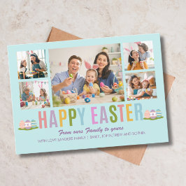 Happy Easter Family Photo Collage Blue Kaart