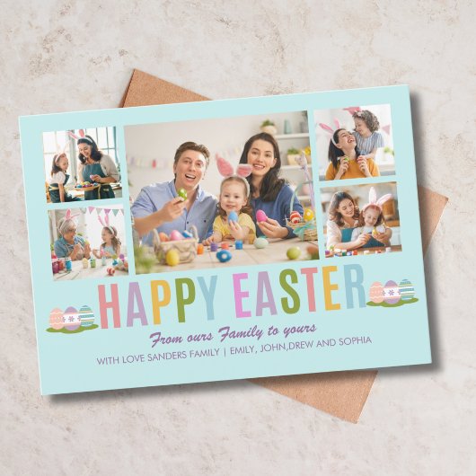 Happy Easter Family Photo Collage Blue Kaart