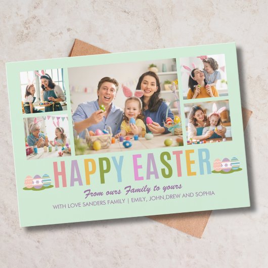 Happy Easter Family Photo Collage Green Kaart