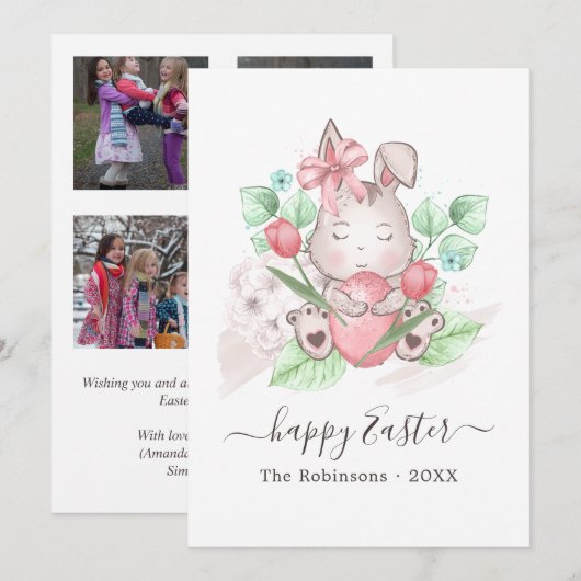 Happy Easter Family Photo Collage Greening Feestdagenkaart (Voorkant / Achterkant)
