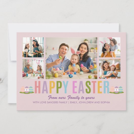 Happy Easter Family Photo Collage Pink Kaart (Voorkant)