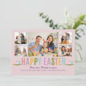 Happy Easter Family Photo Collage Pink Kaart (Staand voorkant)