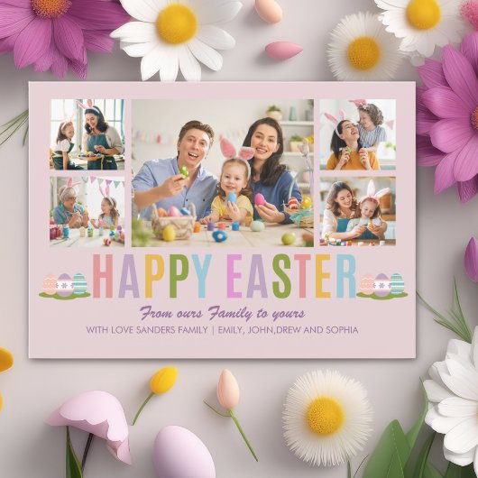 Happy Easter Family Photo Collage Pink Kaart