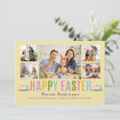 Happy Easter Family Photo Collage Yellow Kaart (Staand voorkant)