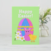 Happy Easter Felt Look Easter Egg Bunny Chick Feestdagenkaart (Staand voorkant)
