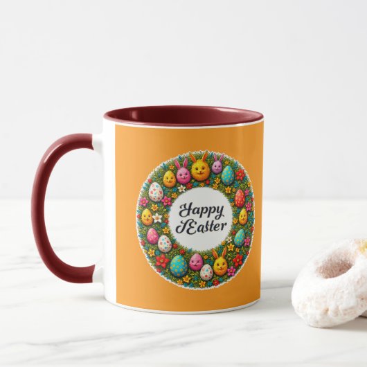 Happy Easter – Festive Egg Wreath caneca Mok (Met donut)