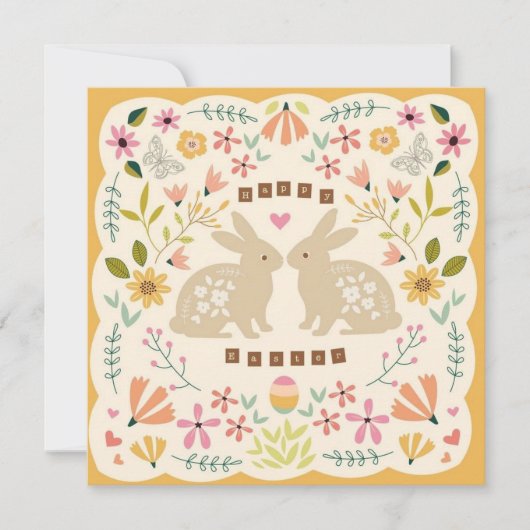 Happy Easter Floral Bunny Card – Cute Spring Easte Feestdagenkaart (Voorkant)
