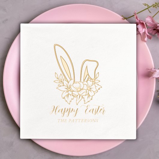 Happy Easter Floral Bunny Ears Gepersonaliseerde n Folie Servetten