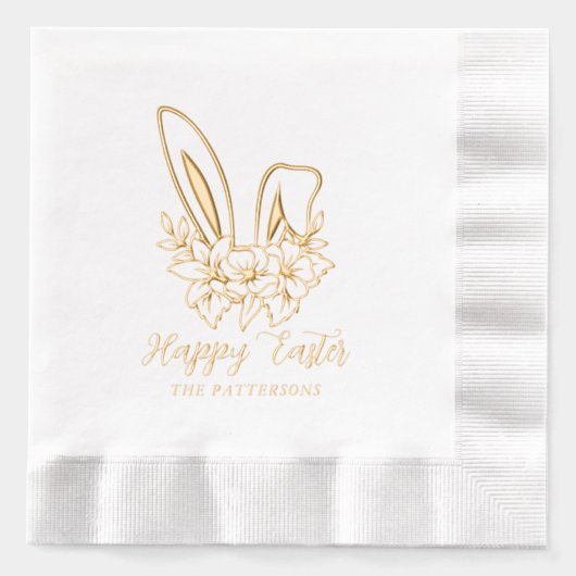 Happy Easter Floral Bunny Ears Gepersonaliseerde n Folie Servetten (Voorkant)