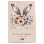 Happy Easter Floral Bunny Ears Roze Medium Cadeauzakje (Voorkant)