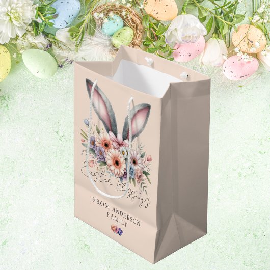 Happy Easter Floral Bunny Ears Roze Medium Cadeauzakje
