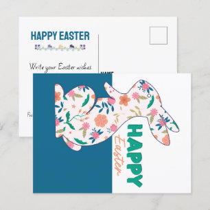 Happy Easter Floral Bunny Editable Briefkaart
