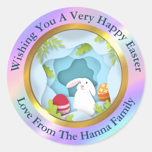Happy Easter - Floral Bunny & Eggs Favor Ronde Sticker (Voorkant)