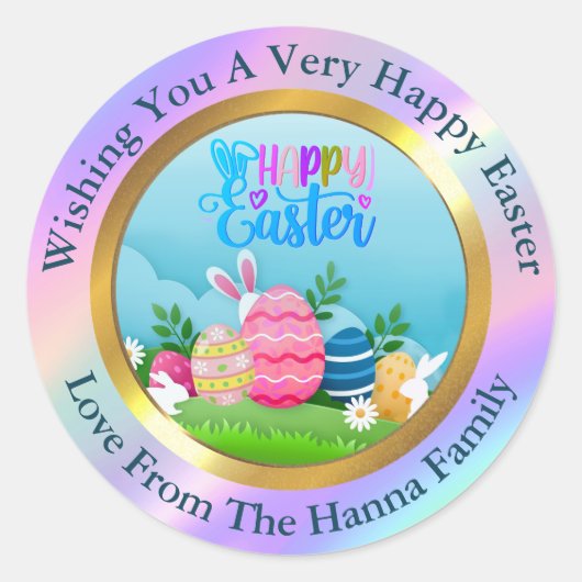 Happy Easter - Floral Bunny & Eggs Favor Ronde Sticker (Voorkant)
