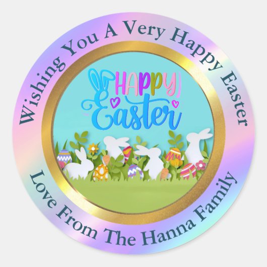 Happy Easter - Floral Bunny & Eggs Favor Ronde Sticker (Voorkant)