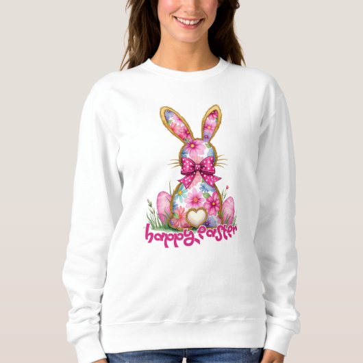 Happy Easter Floral Bunny Floral Easter Bunny Trui (Voorkant)