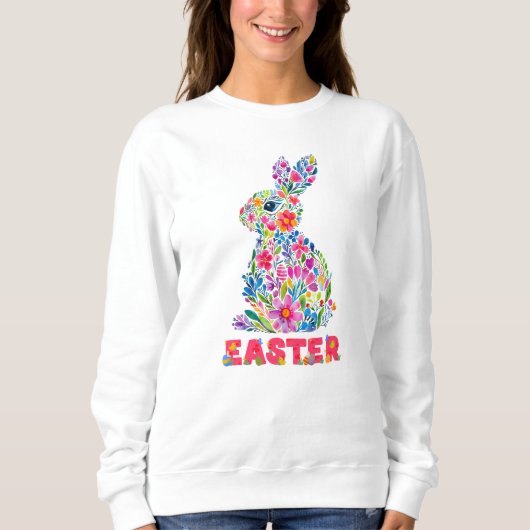 Happy Easter Floral Bunny Floral Easter Bunny Trui (Voorkant)