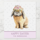 Happy Easter Floral Bunny Rabbit - Gepersonaliseer Wijn Etiket (Enkel label)