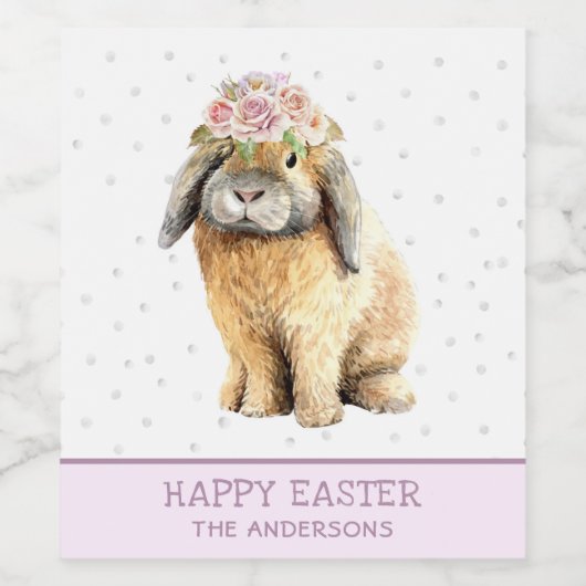 Happy Easter Floral Bunny Rabbit - Gepersonaliseer Wijn Etiket (Enkel label)