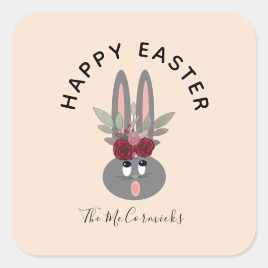 Happy Easter Floral Bunny Specialized Vierkante Sticker (Voorkant)