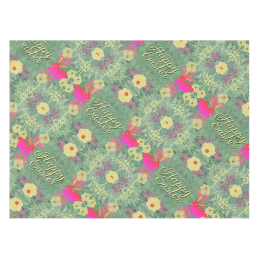 Happy Easter Floral Bunny Tafelkleed (Voorkant (Horizontaal))