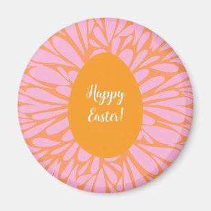 Happy Easter floral burst oranje eicelmagnet Magneet