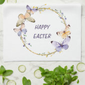 Happy Easter Floral Butterfly Wreath Kitchen Towe Theedoek (Gevouwen)