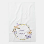 Happy Easter Floral Butterfly Wreath Kitchen Towe Theedoek (Verticaal)