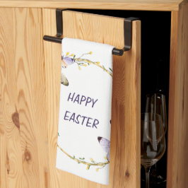 Happy Easter Floral Butterfly Wreath Kitchen Towe Theedoek