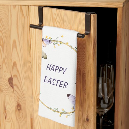 Happy Easter Floral Butterfly Wreath Kitchen Towe Theedoek (Derde Gevouwen)
