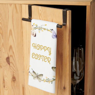 Happy Easter Floral Butterfly Wreath Kitchen Towe Theedoek