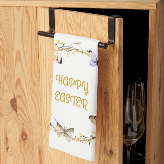 Happy Easter Floral Butterfly Wreath Kitchen Towe Theedoek (Derde Gevouwen)