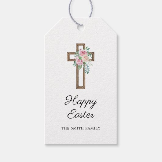 Happy Easter Floral Cross Cadeaulabel (Voorkant)