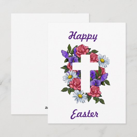 Happy Easter Floral Cross Kaart (Voorkant / Achterkant)