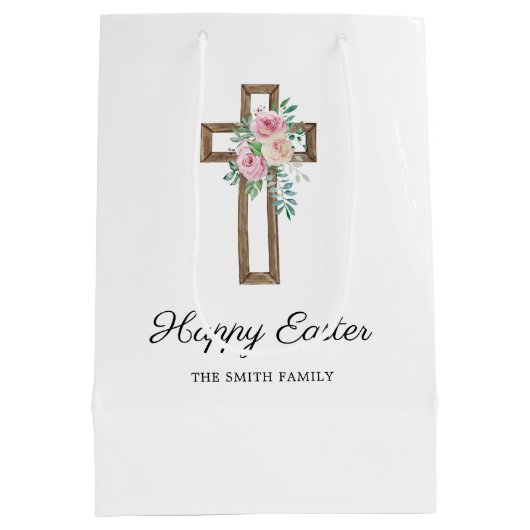 Happy Easter Floral Cross Medium Cadeauzakje (Achterkant)