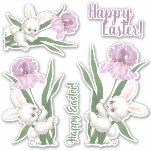 Happy Easter  Floral Easter Bunny Sticker (Voorkant)